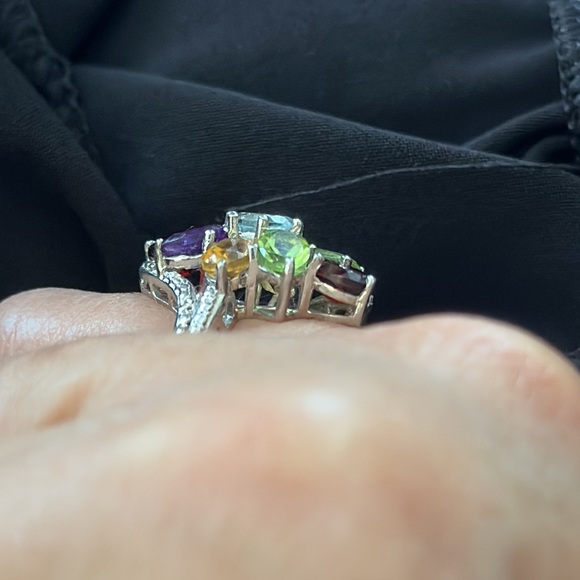 - Sterling Silver Semiprecious Stones Cocktail Ring 5.5-6 size - Picture 6 of 8